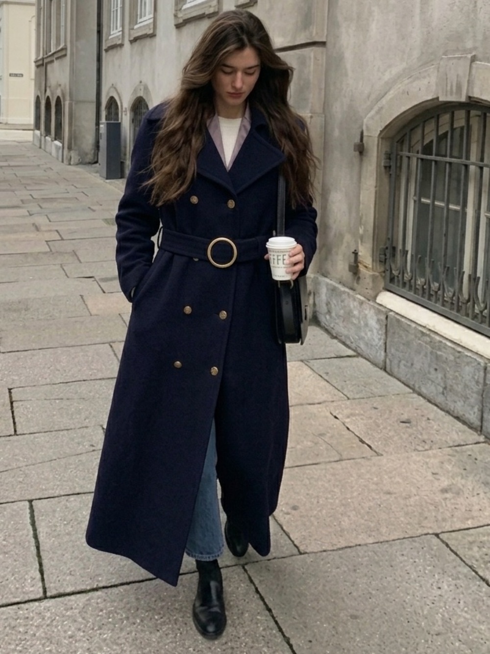 Vintage Handmade in Vancouver Navy Wool Maxi Coat Rare Heavyweight Size XS Fall